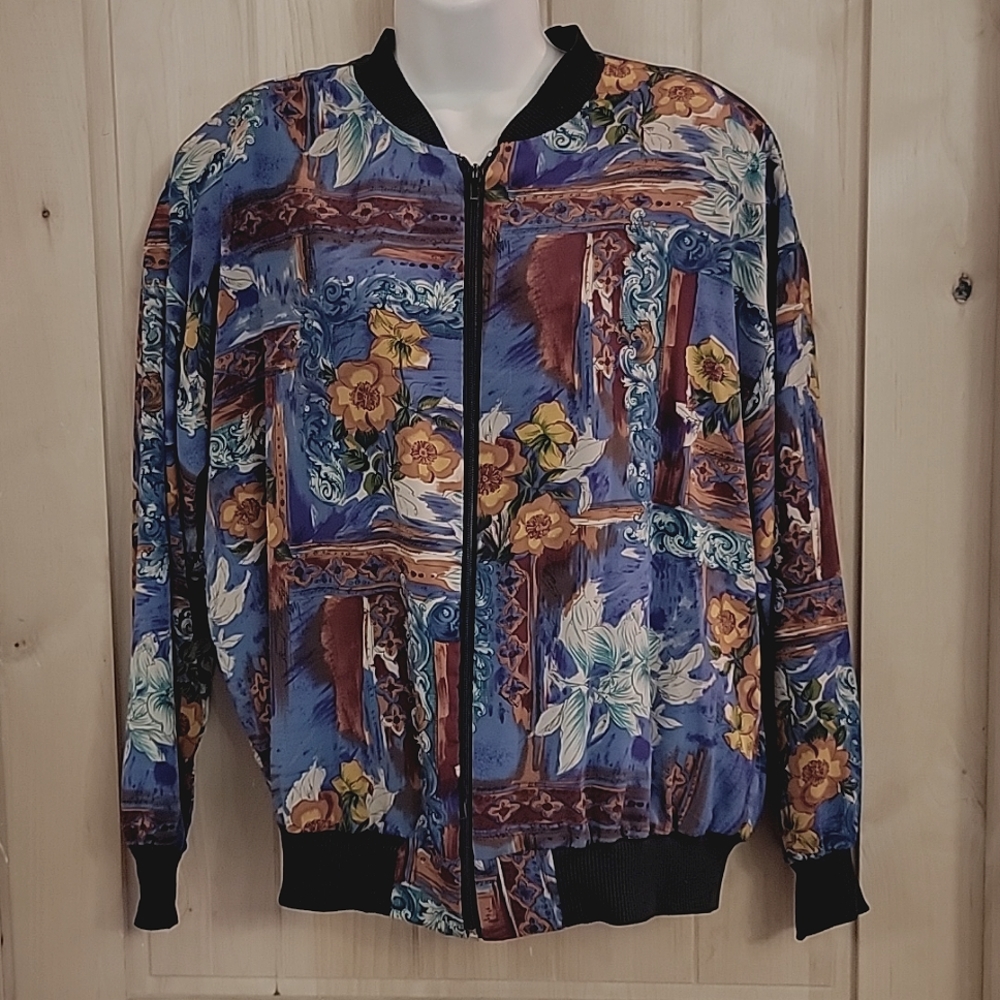 Womens Vintage Caribou Floral Zip Up Jacket Size Large